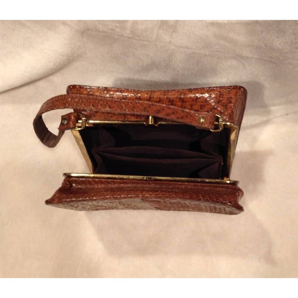 Vintage Brown Snake Print Handbag with Gold Accents Square Top Handle Purse - Picture 10 of 14